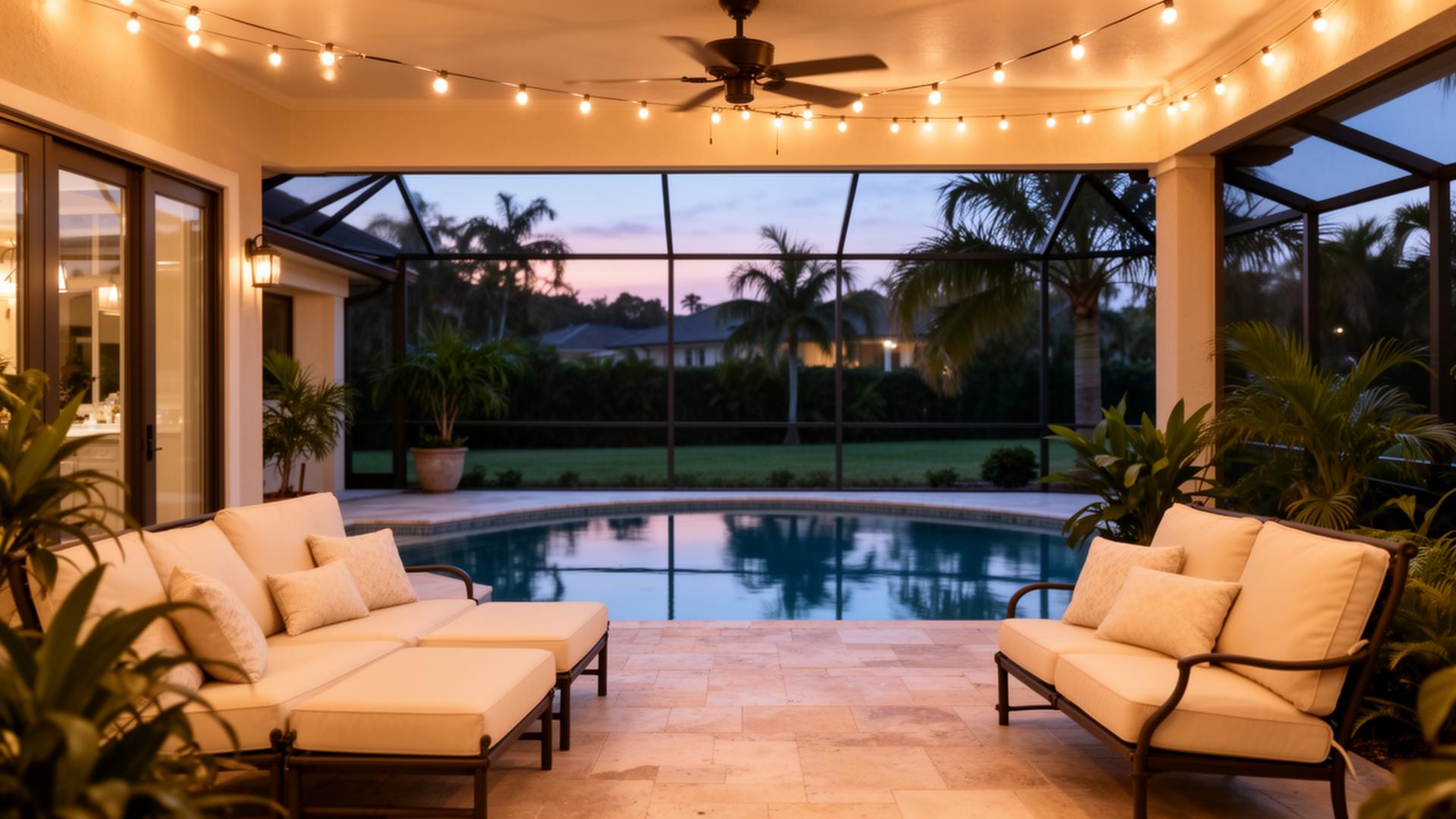Florida lanai at dusk